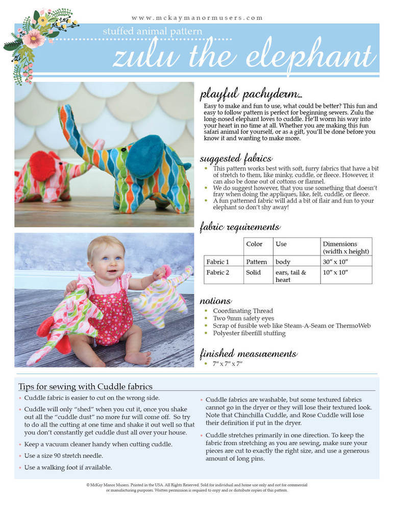 Zulu The Elephant Stuffed Animal PDF Pattern