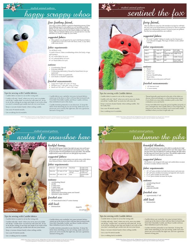 Four Stuffed Animal PDF Patterns