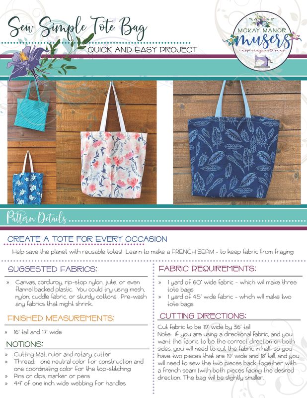 Canvas Tote Bag Downloadable Pattern