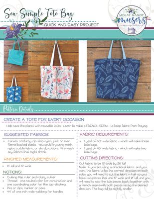 Canvas Tote Bag Downloadable Pattern