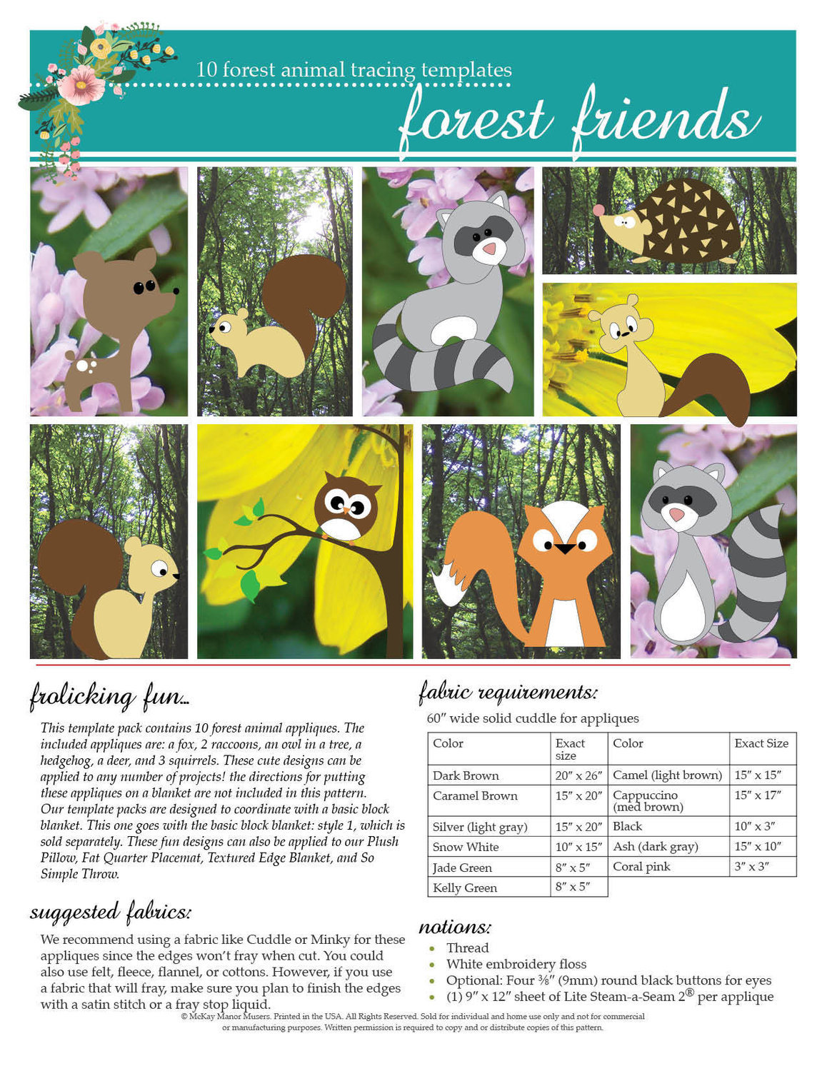 Forest Friends Template Pack PDF Pattern