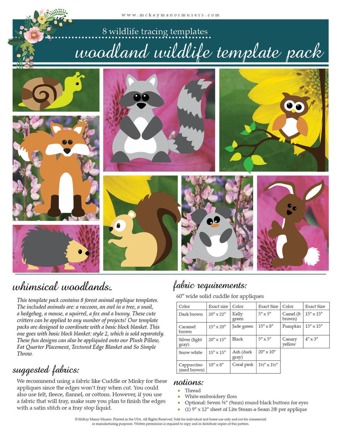 Woodland Wildlife Template Pack PDF Pattern