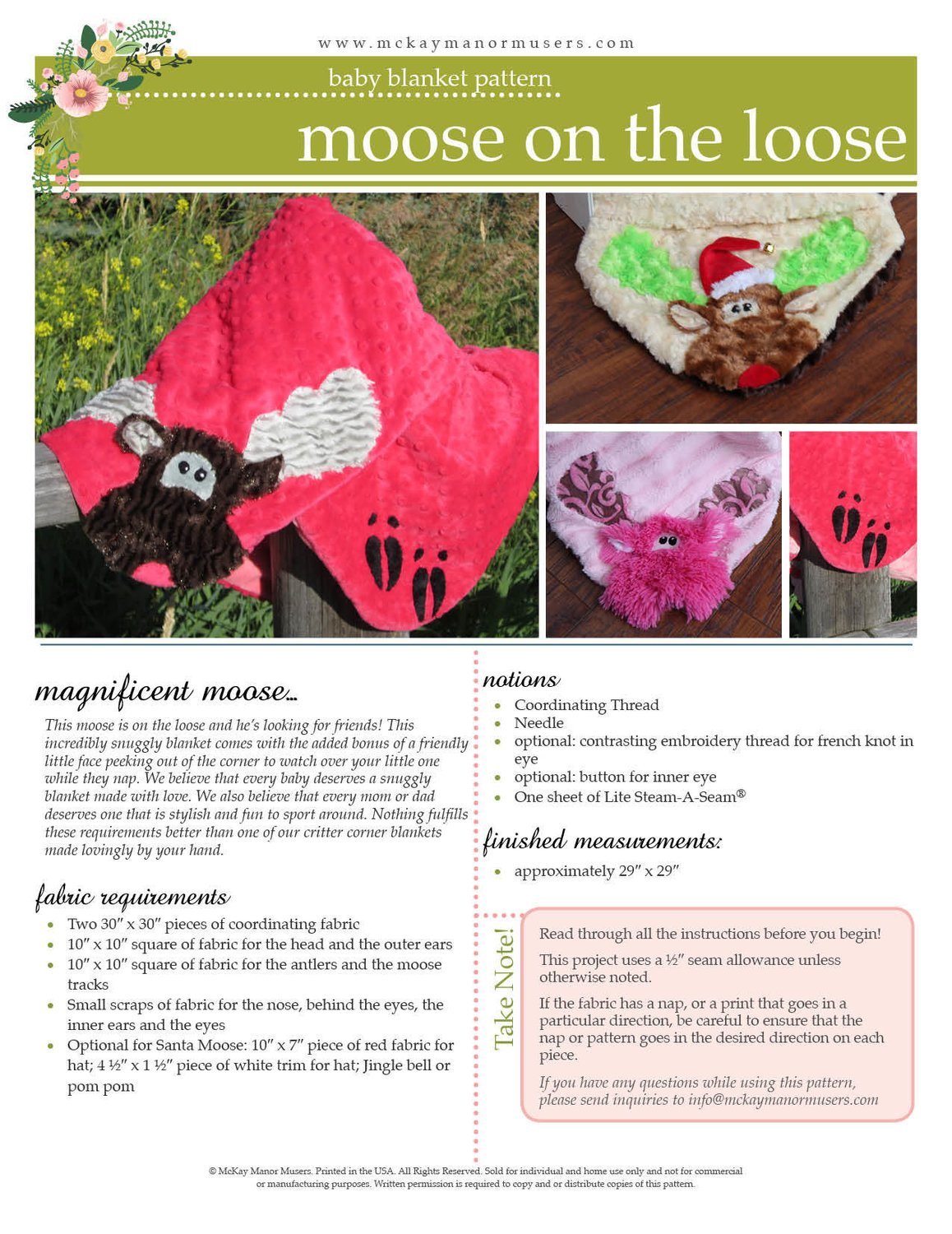 Moose on the Loose Critter Corner PDF Pattern
