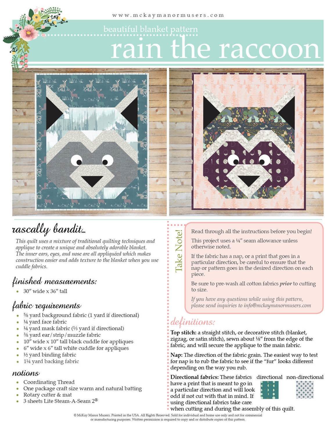 Rain the Raccoon Quilt PDF pattern