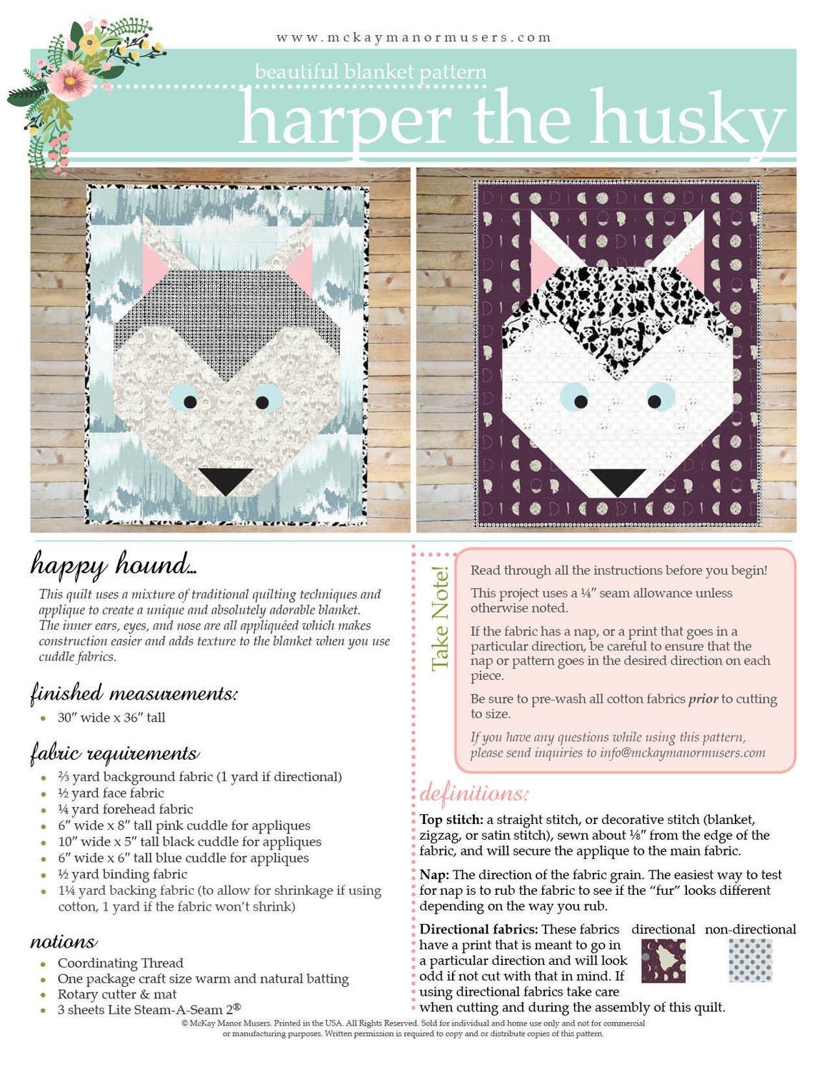 Harper the Husky Quilt PDF pattern