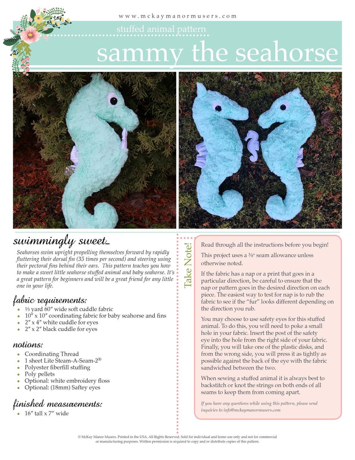 Sammy the Seahorse PDF Pattern