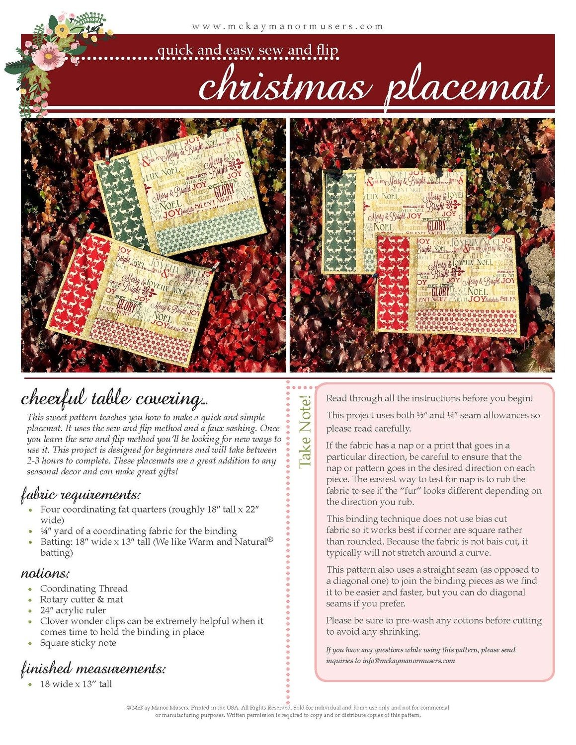 Christmas Placemat Pattern
