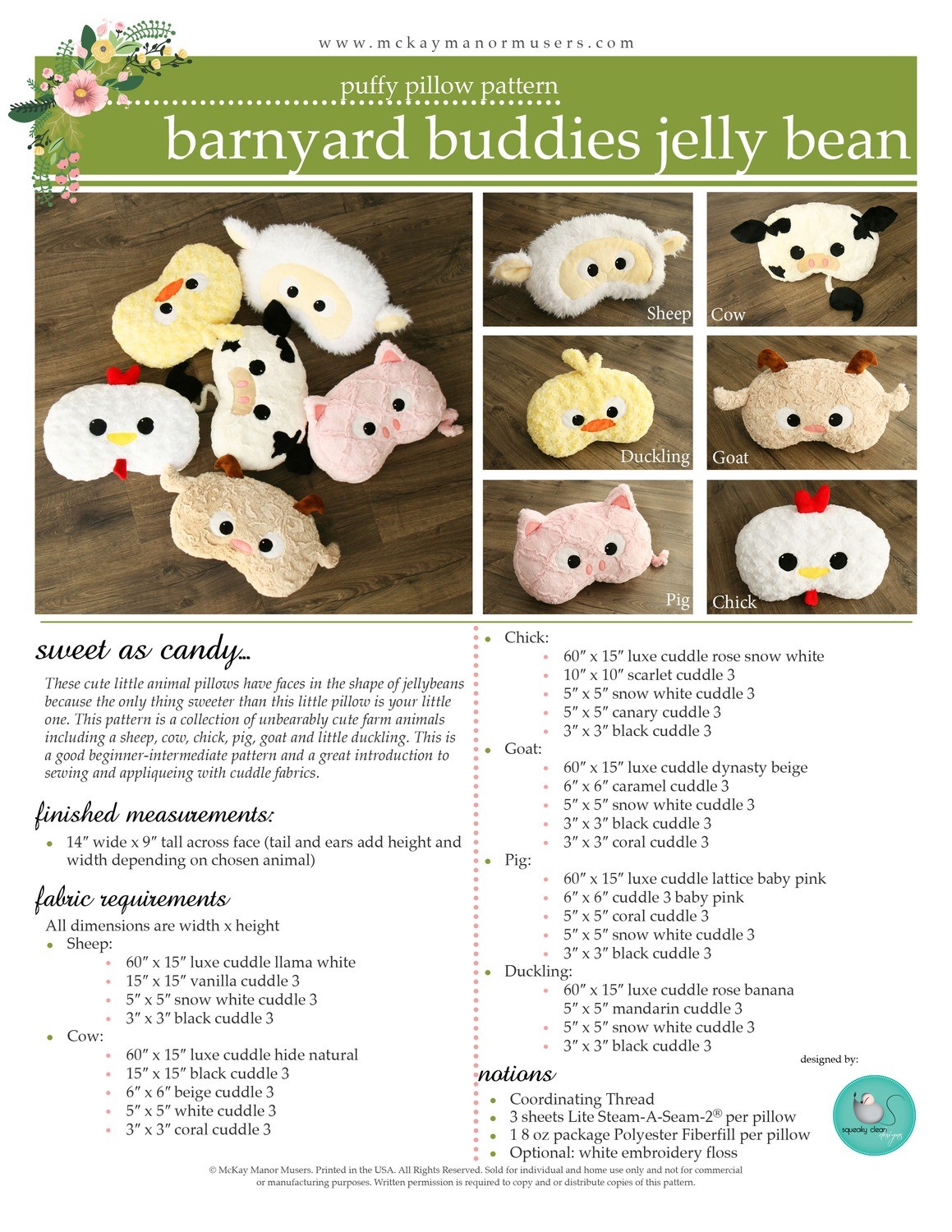 Barnyard buddies jelly bean pillow PDF pattern