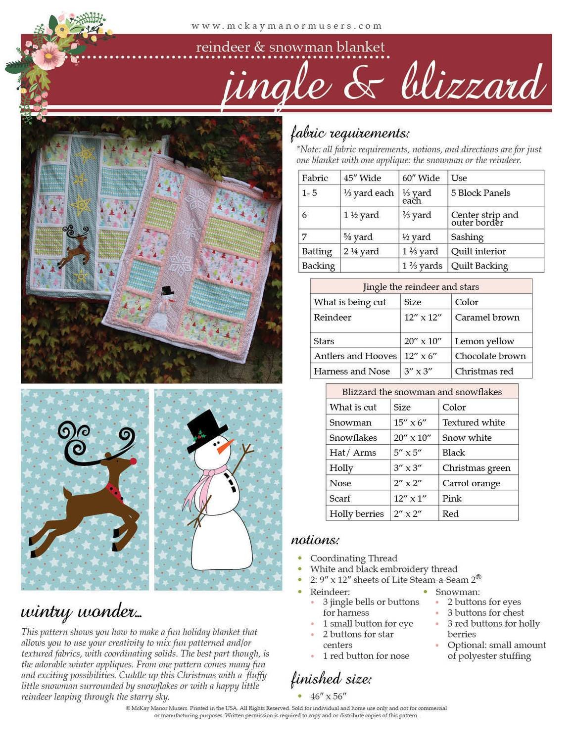Blizzard And Jingle Snowman &amp; Reindeer Quilt PDF Pattern