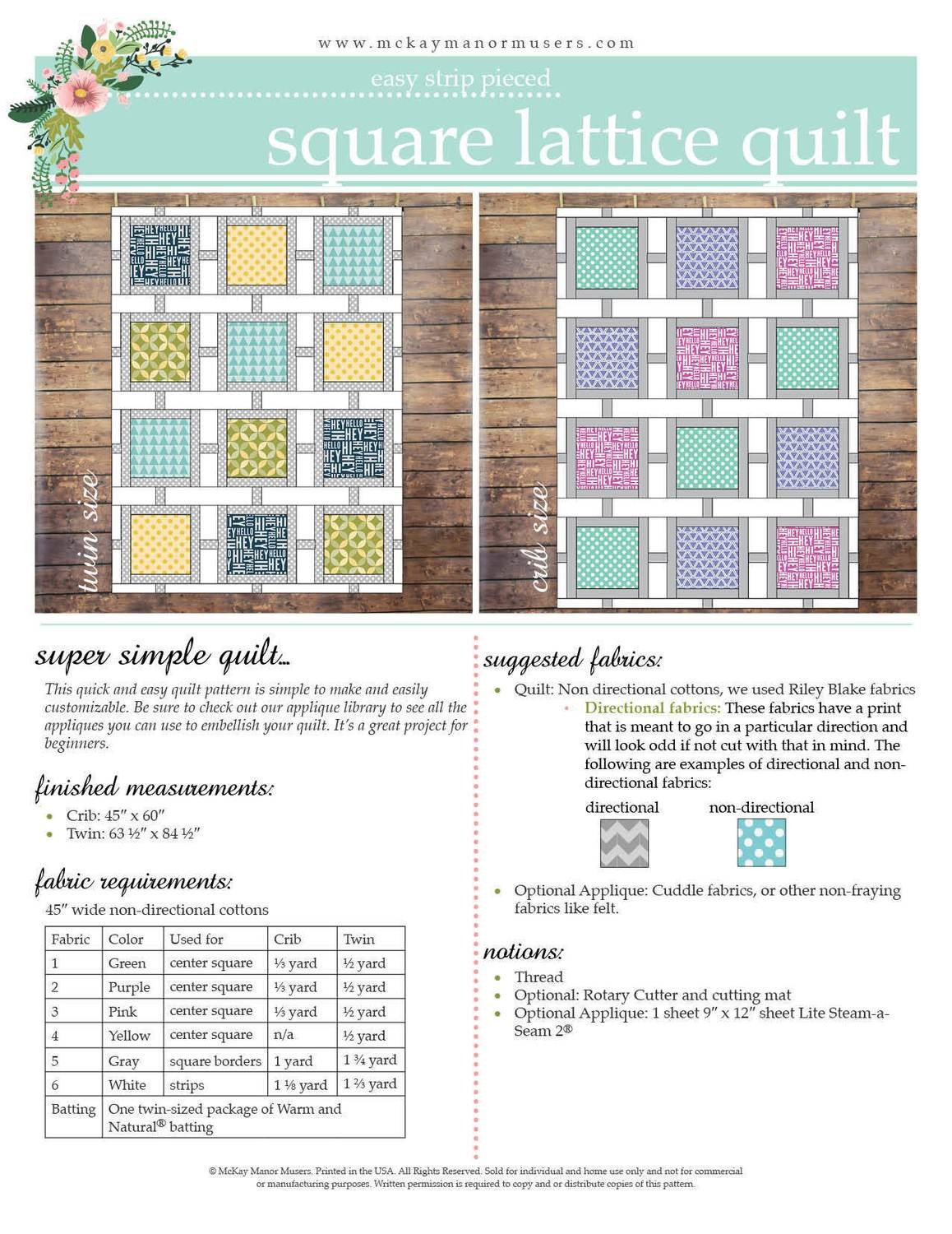 Square Lattice Quilt PDF Pattern