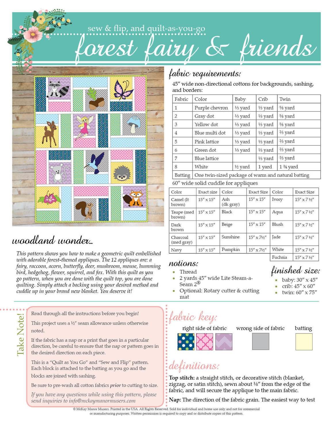 Forest Fairy &amp; Friends Quilt PDF Pattern