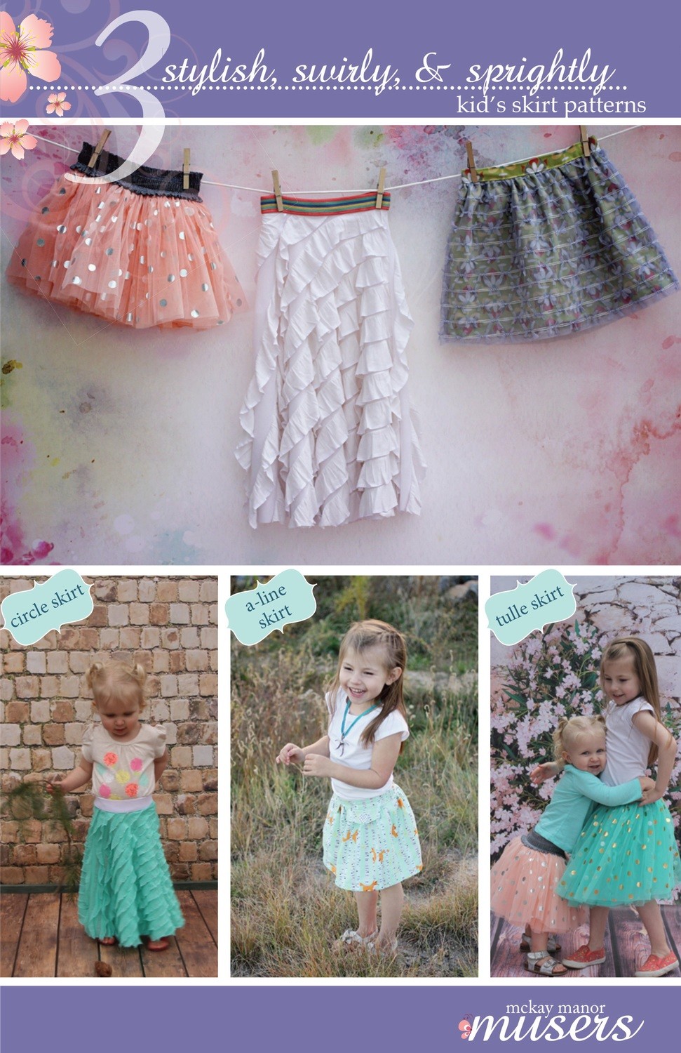 3 Stylish, Swirly, &amp; Sprightly Kids Skirts Pattern