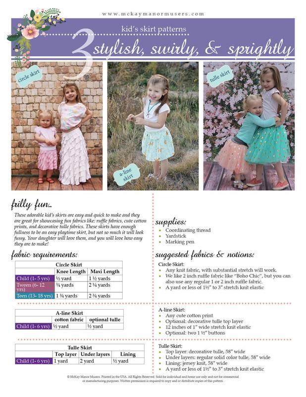 3 Stylish, Swirly, &amp; Sprightly Kids Skirts PDF Pattern
