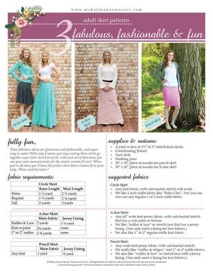 3 Fabulous, Fashionable, and Fun Adult Skirts PDF Pattern