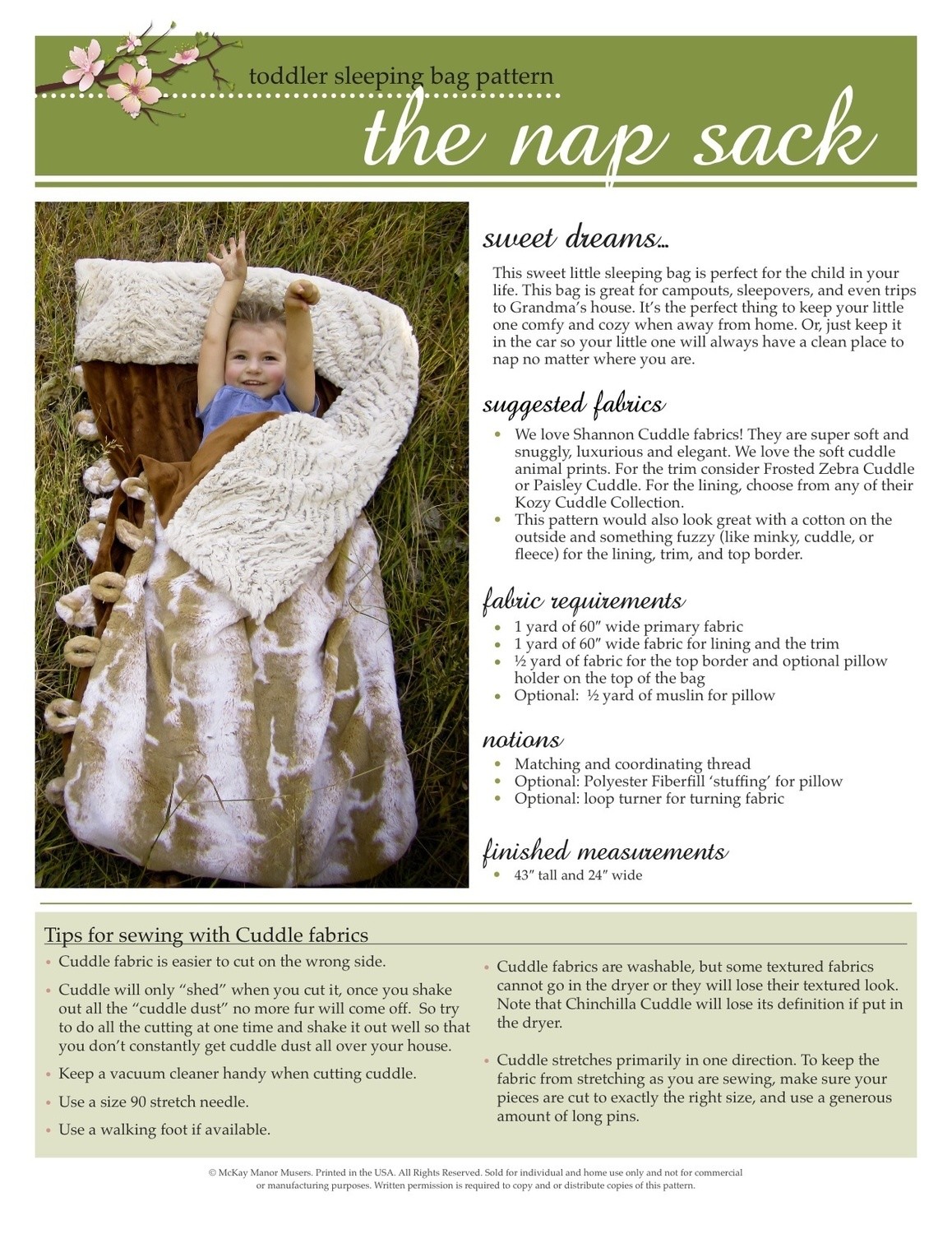 Nap Sack Toddler Sleeping Bag PDF Pattern