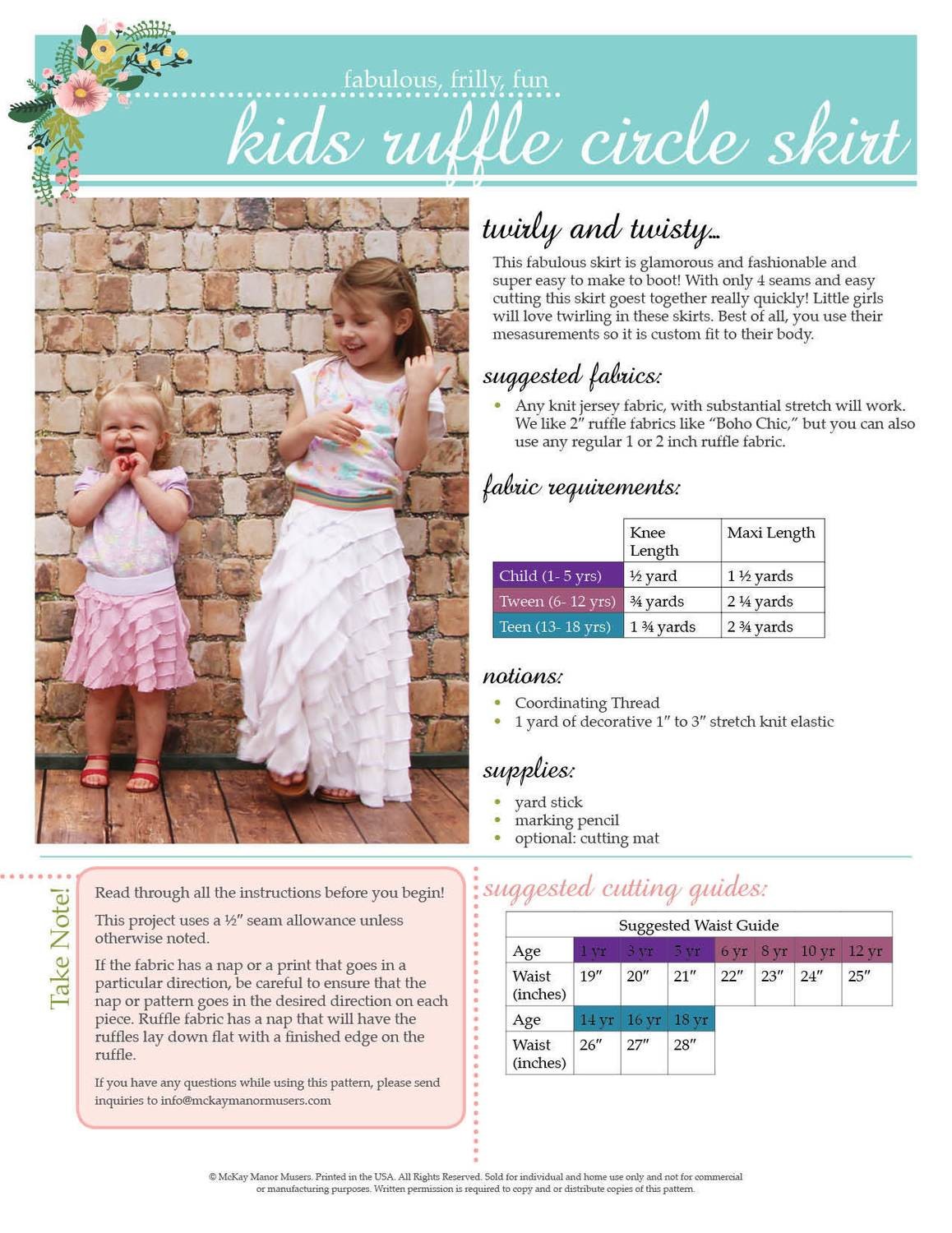Ruffle Circle Skirt Kids PDF Pattern