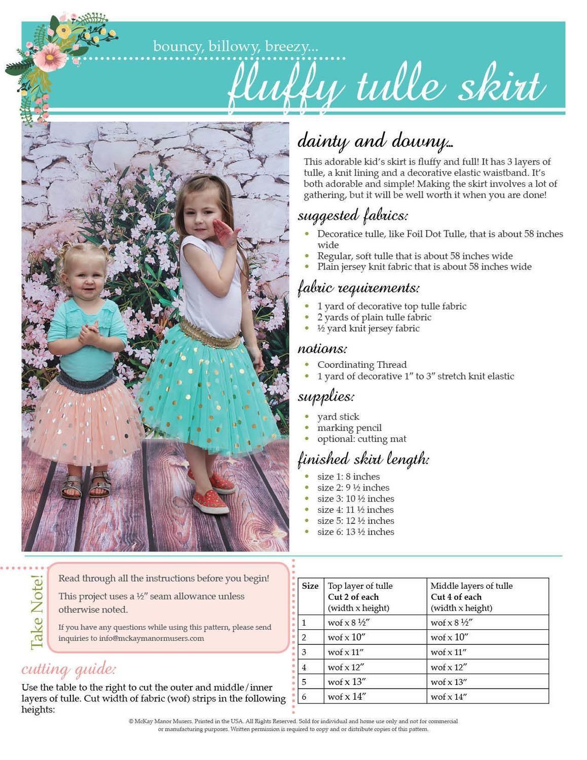 Fluffy Fun Kid&#39;s Tulle Skirt PDF Pattern