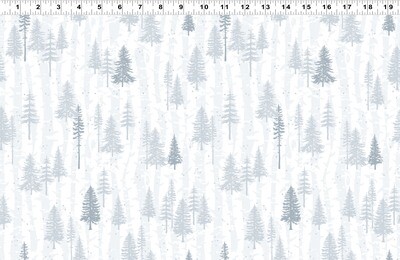 Boreal Forest White Grey Cotton Scandinavian Winter Fabric