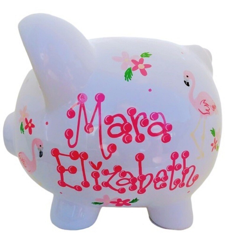 Personalized Piggy Bank with Flamingo Design