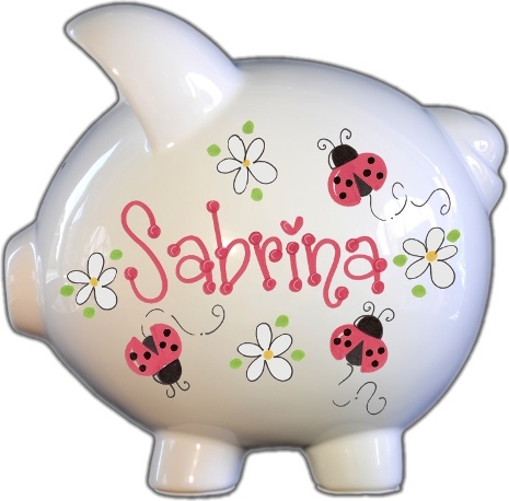 Ladybug Red and Daisies Design Piggy Bank