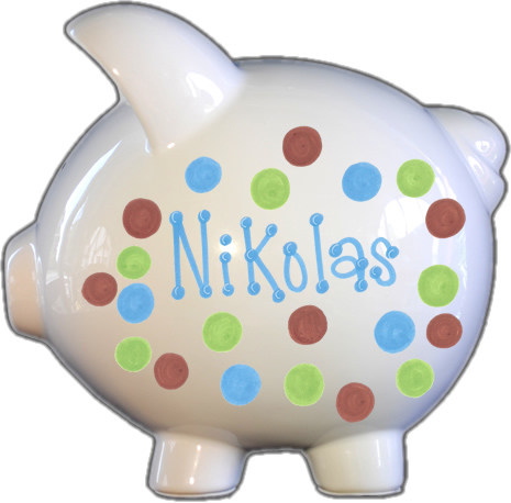 Blue, Green, &amp; Brown Dots Design Piggy Bank