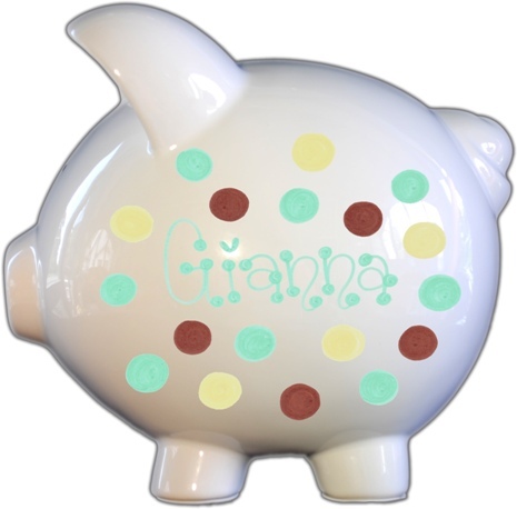 Turquoise,Brown,&amp;Yellow Dots Design Piggy Bank