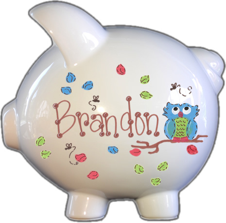 Owl Green/Blue Design Piggy Bank