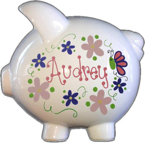 Flowers and Butterflies Pastel Design Piggy Bank