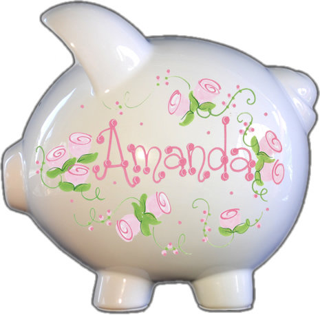 Pink Roses Design Piggy Bank