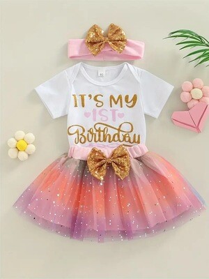 3pcs Baby Girls Cute &quot;It&#39;s My 1st Birthday&quot;