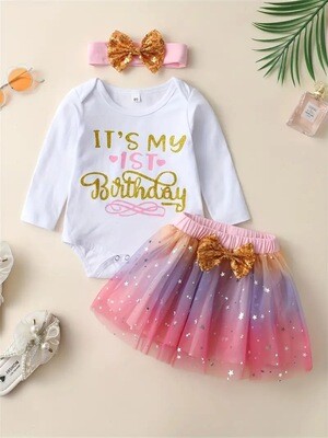 3pcs Baby Girls Cute "It's My 1st Birthday"