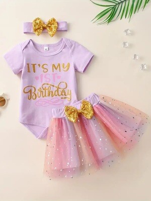 3pcs Baby Girls Cute "It's My 1st Birthday"