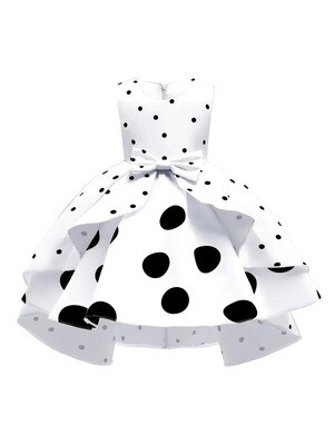 Elegant Polka Dot Sleeveless Party Dress for Girls - All Season, Ruffled, Bow & Belt Details, Knee-High