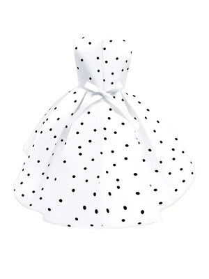 Elegant Polka Dot Sleeveless Party Dress for Girls - All Season, Ruffled, Bow & Belt Details, Knee-High