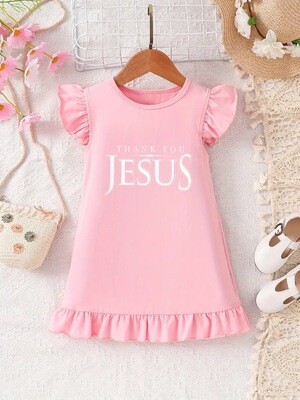 Baby Girls 2024 Summer New 95% Cotton Fashion Casual Dress, Stylish Letter Print Small Flying Sleeve Dress Comfortable Summer Essential Clothing 3 Colors Available