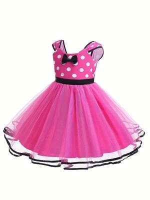 Toddler Girls Polka Dot Bow Princess Cap Sleeve Cami Dress For Birthday Party Performance