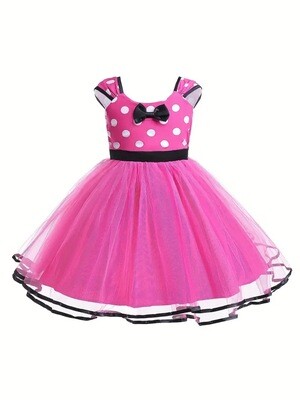 Toddler Girls Polka Dot Bow Princess Cap Sleeve Cami Dress For Birthday Party Performance