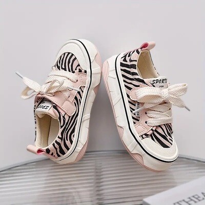 Girl&#39;s Zebra Canvas Shoes, Comfortable Non-slip Walking Shoes For All Seasons