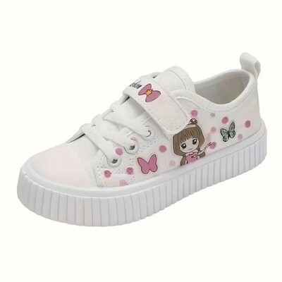 Casual Cute Cartoon Low Top Canvas Shoes For Girls, Breathable Lightweight Sneakers For Indoor Outdoor