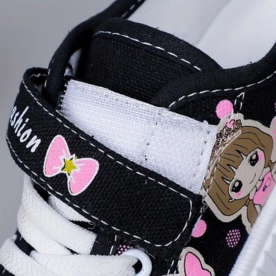 Casual Cute Cartoon Low Top Canvas Shoes For Girls, Breathable Lightweight Sneakers For Indoor Outdoor