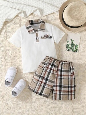 Stylish Kids Polo &amp; Plaid Shorts Outfit - Easy Care, All-Season Comfort, Preppy Chic