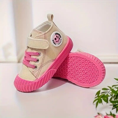 Girl's Trendy High Top Skate Shoes, Comfy Non Slip Casual No Tie Sneakers For Kids Outdoor Activities