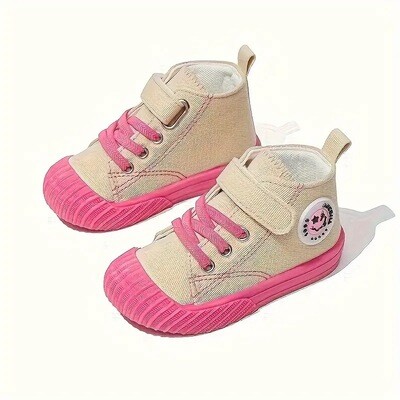 Girl's Trendy High Top Skate Shoes, Comfy Non Slip Casual No Tie Sneakers For Kids Outdoor Activities