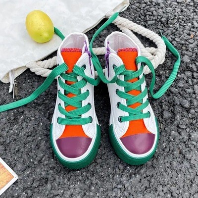 Trendy Cool Mixed Color Middle Top Canvas Shoes For Girls, Breathable Non-slip Wear-resistant Sneakers For Spring And Autumn