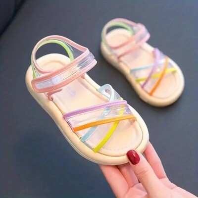 Girls Baby Colorful Strap Open Toe Sandals, Lightweight Soft Sandals For Outdoor Beach