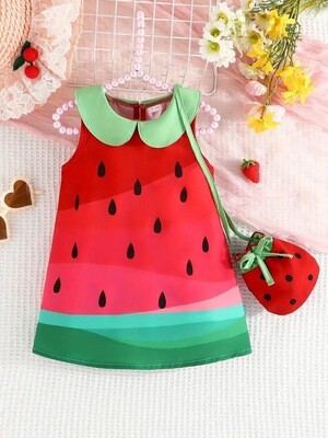 nfant & Toddler's Lovely Watermelon Pattern Dress, Creative Sleeveless Dress, Baby Girl's Clothing For Summer/Spring