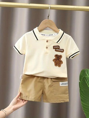 Adorable Little Boys' Summer Outfit Set - Playful Bear Embroidered Shirt & Comfortable Shorts - Ideal for Daily Wear