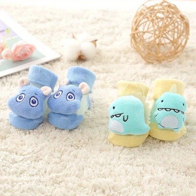2pairs Baby Boys Cartoon Animal Casual Floor Socks, Breathable Comfortable First Walking Shoes For Infant Newborn Toddlers