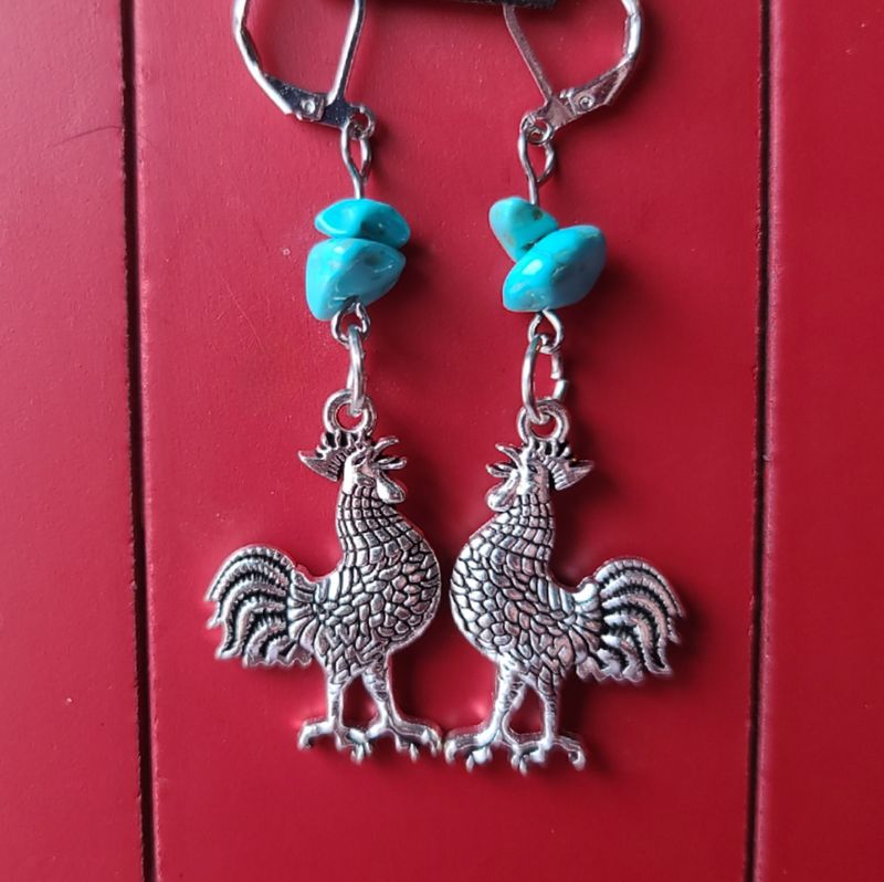 Rockin&#39; Roosters - Blue Rooster Earrings