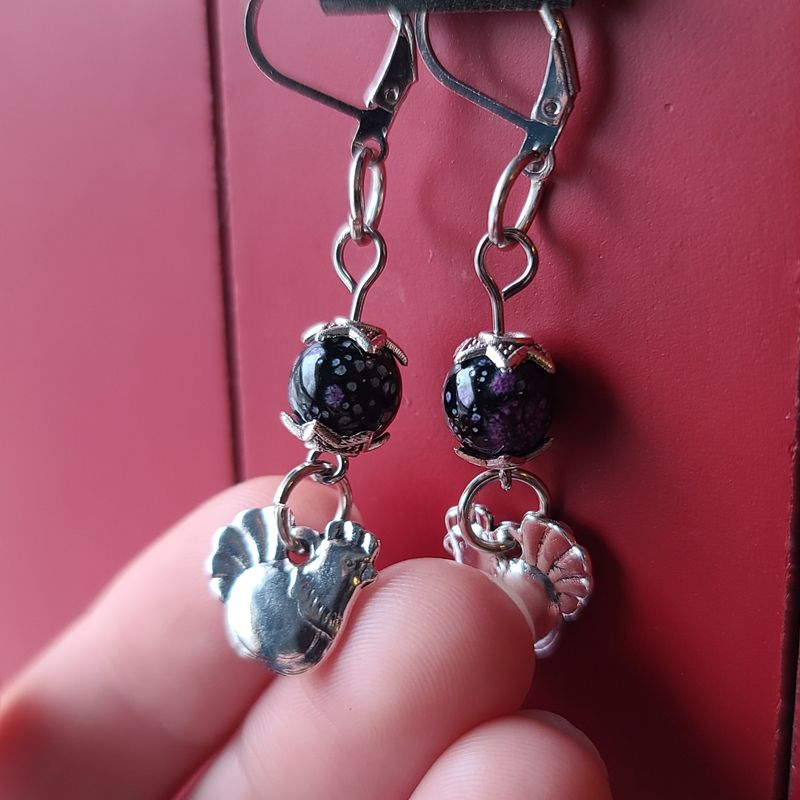 Dark Egg Delight - Dark Purple Hen Earrings